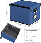 Huolewa Decorative File Organizer Boxes Office Document Storage with Lids, Portable Collapsible Linen Hanging Filing & Storage Boxes for Office/Decor/Home (Royal Blue) -14.9 x 12.7 x 10.8 inch -2 Pack