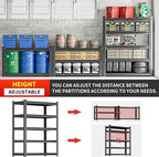 Garage Shelving Heavy Duty, 5 Tier Metal Storage Shelf Unit for Industrial and Utility Use - Durable Metal Shelf Organizer, Garage Storage Shelf 18" D x48 W x78 H（2 Pieces）