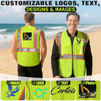 Safety Vest Customize Logo with 5 Pockets & Zipper Reflective High Visibility Vest Class 2 Outdoor Workwear