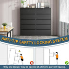 5 Drawer File Cabinet with Lock, Lateral Filing Cabinets,Metal Storage Filing Cabinets for Home Office, Heavy Duty File Cabinet for Letter/Legal/A4/F4 Size Amssebly Required, Black