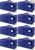 8 Pack Extra Heavy Duty Large Moving Bags with Strong Zipper & Carrying Handles, Sturdy Clothes Storage Bag Totes Bins, Packing Bags Moving Boxes College Moving Supplies, Dark Blue - 33 gal