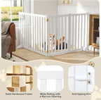 30" Height Tall Freestanding Pet Gate, Solid Wood Folding Safety Fence Wooden Dog Gate with 2 PCs Support Feet Ideal for Stairs, Doorways, Halls, Kitchens, Heavy Duty Gates, 4 Panels, White