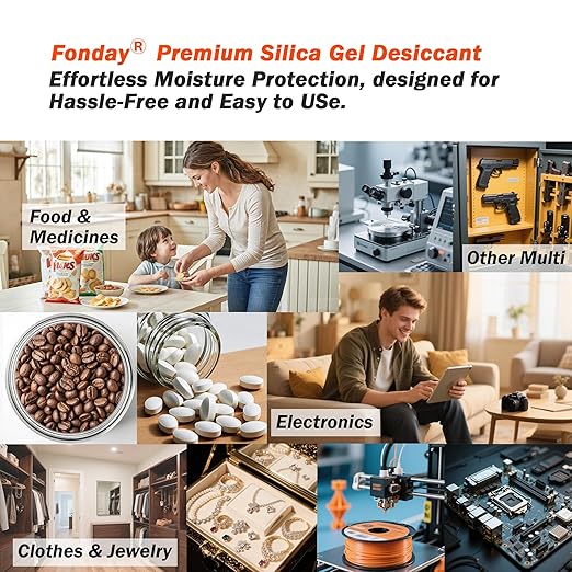 5g x 30 packs Fonday Rechargeable Silica Gel Desiccant Packets Food Grade Fast Reactivate Desiccant Bags Moisture Indicating Orange to Green