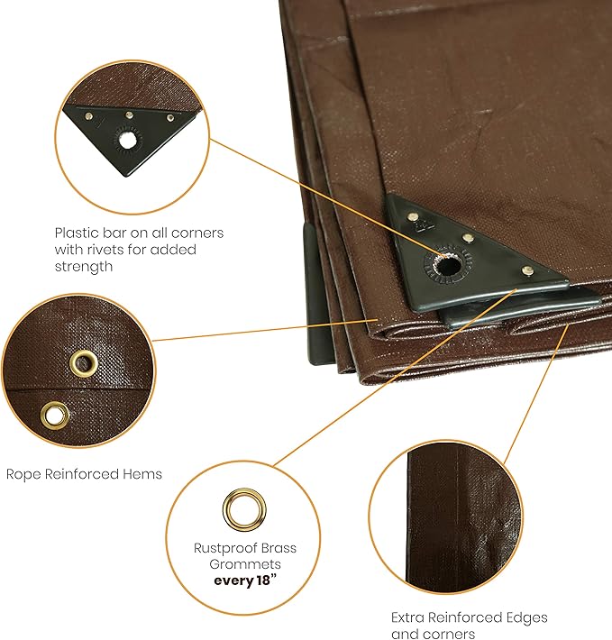 WHITEDUCK 16x20 Tarp 16 MIL Heavy Duty Poly Tarp Waterproof UV Resistant, True to Size, Rust-Proof Grommets, Tear & Rip Resistant, Extra Thick, Camping, Construction, Boat & Equipment Cover