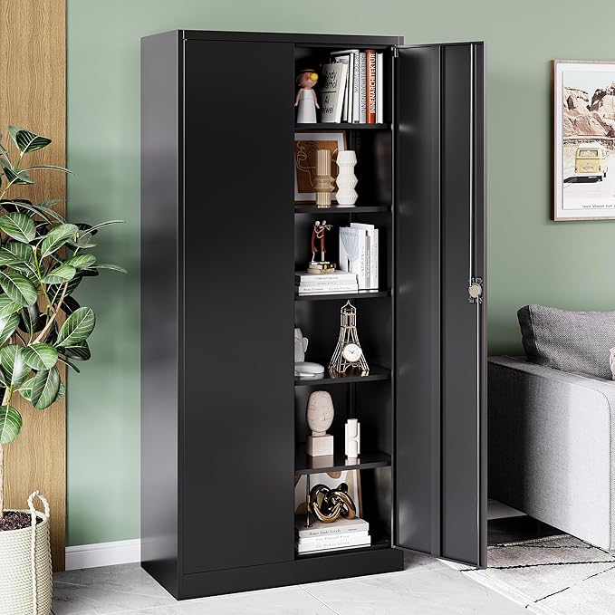 Metal Garage Storage Cabinet with Locking Doors,Steel Tool Cabinets with Adjustable Shelves for Home,Office,Garage,Warehouse Organisieren(Black)