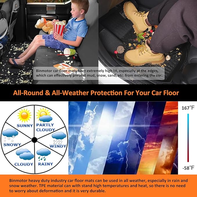 Binmotor-Floor Mats and Cargo Liner Set for 2024 2025 Mazda CX90/CX-90 PHEV，Fit 8 Passengers， All Weather Protection TPE Anti-Slip Automotive Full Set Floor Liners Custom CX 90 Accessories - Black