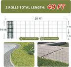 Decorative Garden Fence Border Rolls, Total 14 in x 40 ft 2 Pack Metal Folding Flat Wire Fencing for Yard, Green PVC Coated Outdoor Patio Landscape Flower Bed Edging