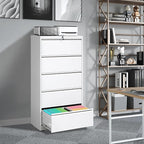 5 Drawer Metal Office Storage Filing Cabinet with Lock, White Lateral File Cabinet for Home Office, Horizontal Locking for Legal/Letter/A4, Assembly Required