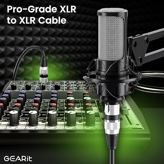 GEARit XLR Male to Female Microphone Cable (20 Feet, 6-Pack) 3-Pin Balanced Shielded Mixer, Recording Studio, Podcast - Black
