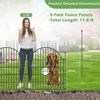 Decorative Metal Garden Fence 5 Panels, 32in (H) x 11.8ft (L) No Dig Dog Fence Outdoor for Yard, Temporary Rustproof Metal Wire Rabbit Dog Garden Border Fencing for Patio