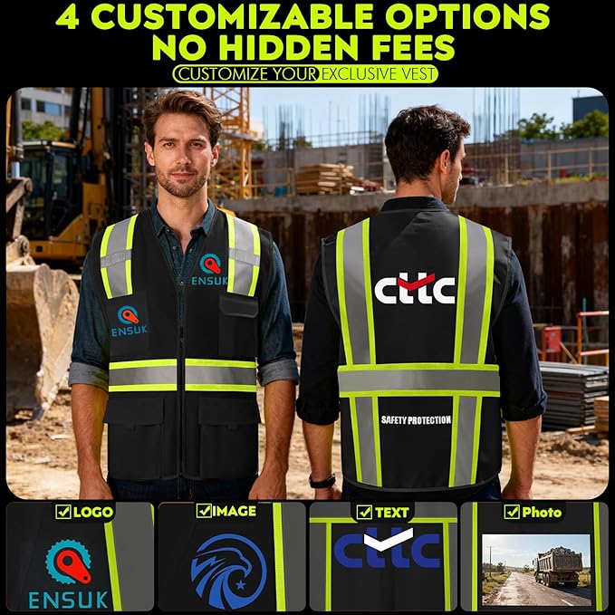 BeautyWill 10/20 Pack Custom Logo Safety Vest,Bulk High Visibility Class 2 Reflective Work Vests