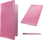 Car Registration and Insurance Holder, Leather Magnetic Shut Vehicle Glove Box Organizer for Document, Card, Driver License, Glitter Pink
