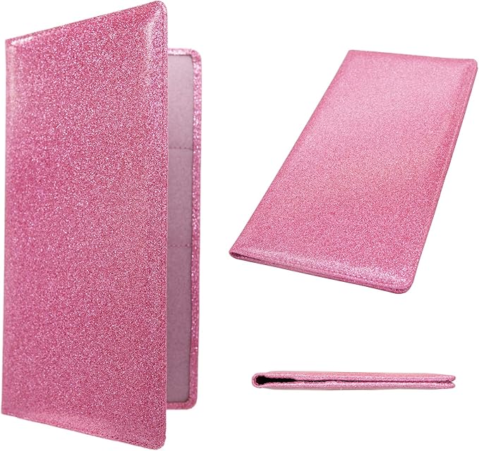 Car Registration and Insurance Holder, Leather Magnetic Shut Vehicle Glove Box Organizer for Document, Card, Driver License, Glitter Pink