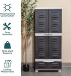 Sunnydaze Lockable Storage Cabinet - Indoor or Garage Storage Cabinet with 3 Adjustable Shelves - 57.5" H - Garage, Office, Home, Laundry Room - Charcoal