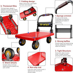 Platform Truck, Foldable Push Cart Dolly with Four 360 Swivel 5'' Wheels, 1200LBS Capacity Heavy Duty Moving Platform Trucks Hand Cart for Groceries, Garage, Warehouse (Red)