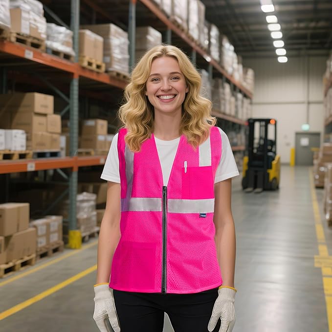 AYKRM 2 Pockets Reflective Safety Vest High Visibility Class II Mesh Vest for Women & Men Meets ANSI Standards