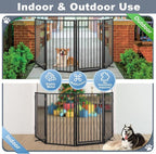 Metal Freestanding Dog Gates with Door for Outdoor Indoor,80'' Extra Wide 36'' Tall Free Standing Dog Gate for Doorways,Large Openings,Deck,Yard,Porch,Foldable Safety Pet Fence(Black,4 Panels)