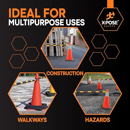 Retractable Barrier for Safety Traffic Cones - 2" OD - Large Yellow and Black Bar Barricade - for Road Construction, Parking, Warning, Temporary Security Divider (1, Yellow & Black, 72" x 120")