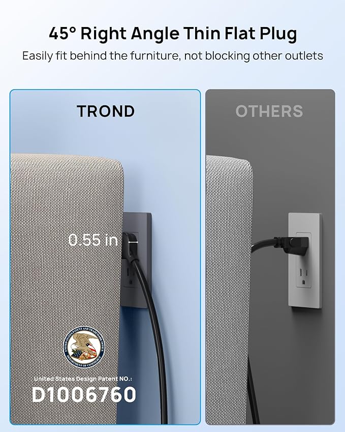 TROND Surge Protector Power Strip, 10ft Heavy Duty Extension Cord with 32W USB C & QC 3.0 Charger, 4000J, ETL Listed, 13 Wide Spaced Outlets, Flat Plug, Wall Mount for Home Office Supplies, Black