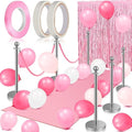 76 Pcs Carpet Runner for Party Set 1 Floor Runner 2 Double Sided Tape 6 Stanchion Post 4 Velvet Carpet Ropes 2 Foil Fringe Backdrop Curtains 60 Balloon 1 Ribbon for Party Supplies (Pink)