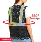 Lace-Mesh Safety Vest for Women & Men - Breathable, High Visibility Vest with Zipper & ANSI Class 2 Reflective Strips