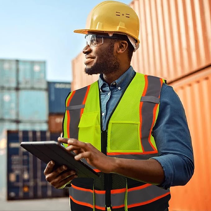 A-SAFETY Mesh High Vis Vest Lightweight Reflective Construction Vest with Pockets Safety Vest for Men/Women