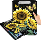 A4 Clipboards,Folder Clipboard with Storage Sunflower Butterfly Heavy Duty Clip Boards Waterproof Nursing Plastic File Folder Storage Box Clipboard Case for Teacher,Doctor,Office