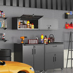 Metal Tool Cabinet,Garage Storage Cabinet System,Wall Cabinet & Locking Rolling Tool Cabinet with Doors and Adjustable Shelves,Steel Tool Cabinets for Home (2 Pcs-StyleAA, Black)