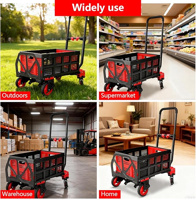 2 in 1 Hand Truck Dolly Foldable, 330LB Folding Hand Truck Heavy Duty Carrying, Folding Hand Cart with Retractable Handle Dolly Cart for Moving