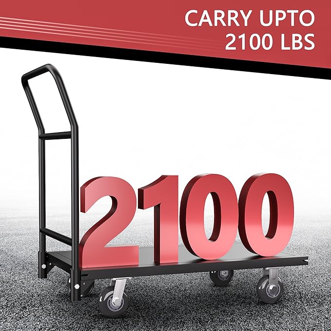 Platform Truck, 2100 lbs Load Bearing Carbon-Steel Heavy Duty Cart, 47.24" Length x 23.62" Width x 35.03" Height Flat Cart with 5" Swivel Casters, Push Cart Dolly for Warehouse and Home Moving