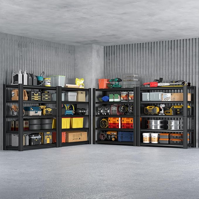Heavy Duty 5-Tier Garage Storage Shelving Unit, Boltless Metal Rack for Garage Organization, Adjustable Freestanding Steel Shelf, Black, 76H x 60W x 24D