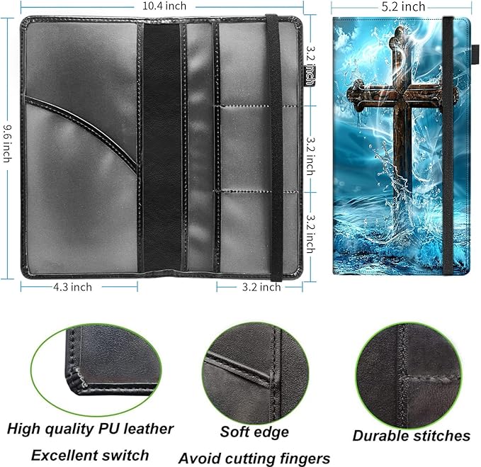 Car Registration and Insurance Holder,Leather Vehicle Glove Box Organizer Wallet for Document,Perfect for any Car,Truck,Motorcycle,Driver License,Trailer or Boat,Men & Women,Wooden Christian Cross