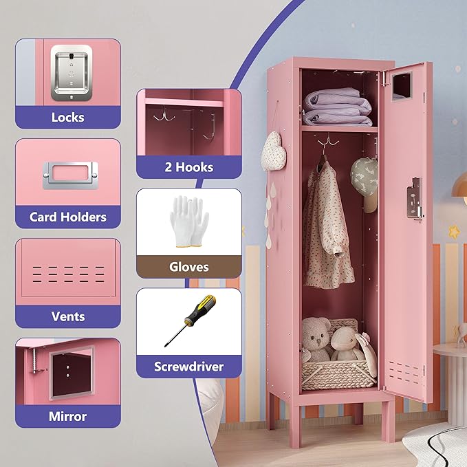 Metal Kids Locker,Metal Cabinet Storage Lockers,Lockable for Employees with Door,54" Height Steel Locker,Lockable Steel Locker for Children's Room, Playroom, School,Gym