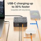 10Ft Power Strip with Surge Protector, 8 Outlets 4 USB Ports Extension Cord, Flat Plug Charging Station for Home Office Desk & College Dorm Essentials, Black