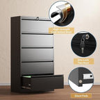 5 Drawer File Cabinet with Lock, Lateral Filing Cabinets,Metal Storage Filing Cabinets for Home Office, Heavy Duty File Cabinet for Letter/Legal/A4/F4 Size Amssebly Required, Black