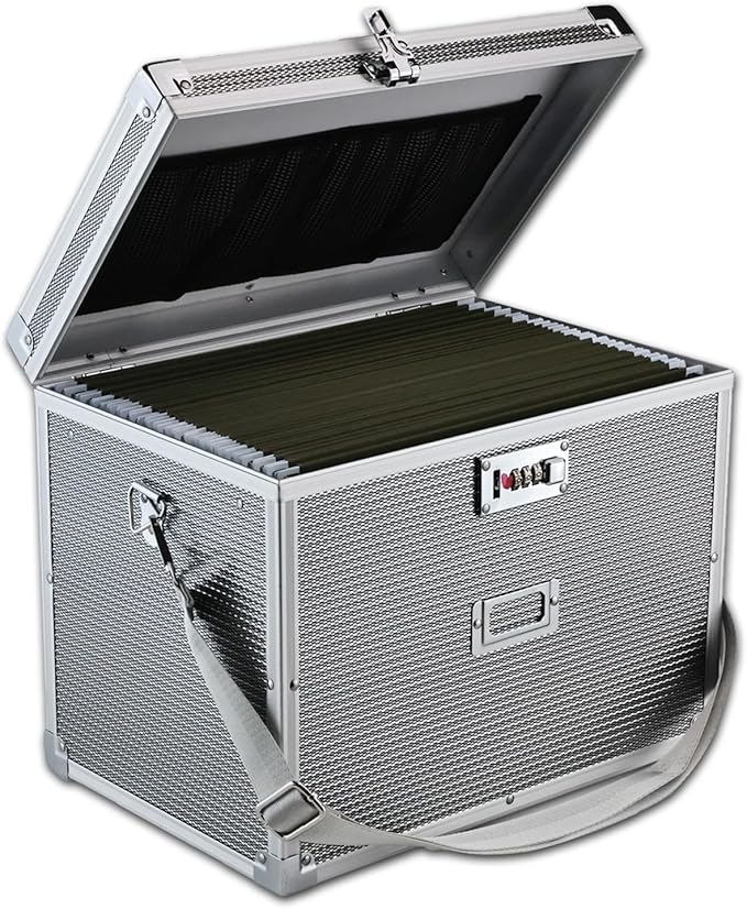 File Storage Cabinet File Organizer Document Organizer File Box in Office and Home with Combination Lock with 20 Letter Size Hanging Files (Diamond Silver)