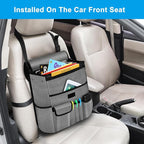 Car Front Seat Organizer| Efficient Car Organizers and Storage | Laptop,Tablet Pockets, Adjustable Straps,Kid-Friendly, Multi-Pocket, Cup Holders, Sturdy and Durable, Grey