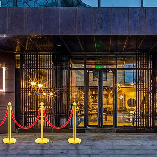 Gold Stanchions with Red Velvet Ropes - 4 Pack Stainless Steel Posts, Fillable PE Base, Crowd Control Barriers for Weddings, Events & Parties (gold-hollow-4PCS)