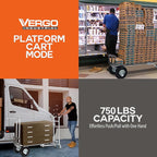 Vergo Industrial Convertible Hand Truck - AS7A2 Heavy Duty Aluminum 3 in 1 Dolly (750 lb Capacity) Lightweight Frame, Ergonomic Handle, Extendable Loop, Versatile Moving Dolly (3 Positions, 53" High)