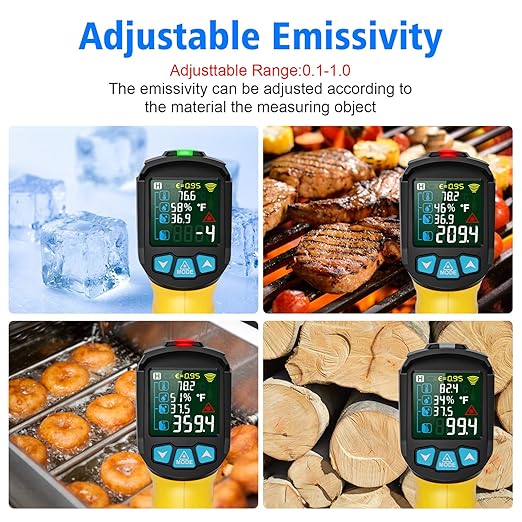 MESTEK Infrared Thermometer Gun, Non-Contact Digital Laser Thermometer Temperature Gun with Probe for Cooking, Home Repairs, IR Temp Gun with Humidity Sensor, Adjustable Emissivity -58°F to 1472°F