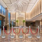 Stainless Steel Stanchions with Red Velvet Ropes, 4PCS Crowd Control Barriers Set with Fillable Weighted Base, No-Tool Assembly for Weddings, Events, Queue Management
