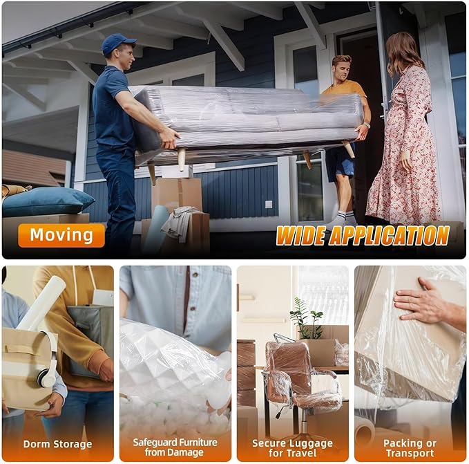 Stretch Film Shrink Wrap for Moving Supplies (5inch, 1 Pack) x 1000ft, Industrial Strength Plastic Wrap Stretch Roll for Pallet Wrapping Shipping Moving Boxes Storage Furniture with Handles, Clear