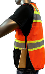 (C Vest For Mens Black Series Safety Vest With Zipper and Utility Pockets Premium Black Series Surveyors Vest (Medium, Orange/Black)
