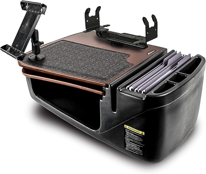 AutoExec AE-GMCD-PS-TAB-21M GripMaster Car Desk for Your Vehicle Workstation and Mobile Office, Mahogany with Printer Stand and Tablet Mount