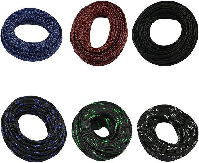 30ft PET Expandable Sleeving Wire Cable Sleeve (1/4", Blue&Black)