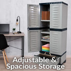 Sunnydaze Lockable Storage Cabinet - Indoor or Garage Storage Cabinet with 3 Adjustable Shelves - 57.5" H - Garage, Office, Home, Laundry Room - Gray