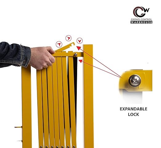 Trafford Industrial Expandable Metal Barricade, 11 Feet, Yellow and Black, Mobile Safety Barrier Gate, Retractable Traffic Fence