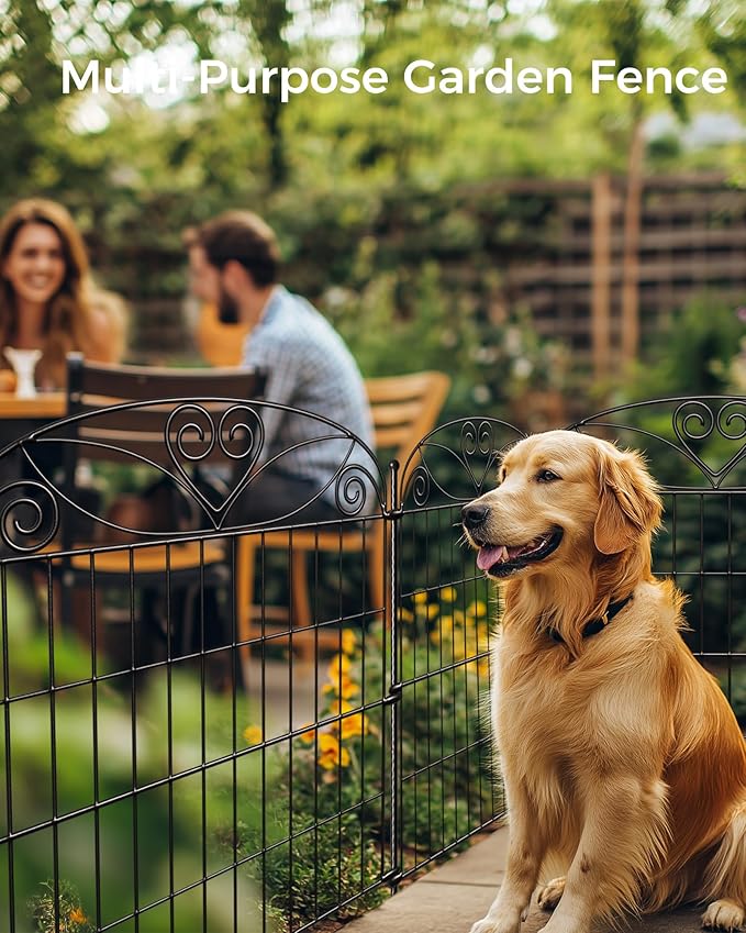 5 Panels No Dig Decorative Outdoor Garden Fence with Gate, 32 in(H) X 11.8 ft(L) Animal Barrier Fencing, Rustproof Portable Fence, Temporary Dog Fence Outdoor for Yard, Outside, Backyard