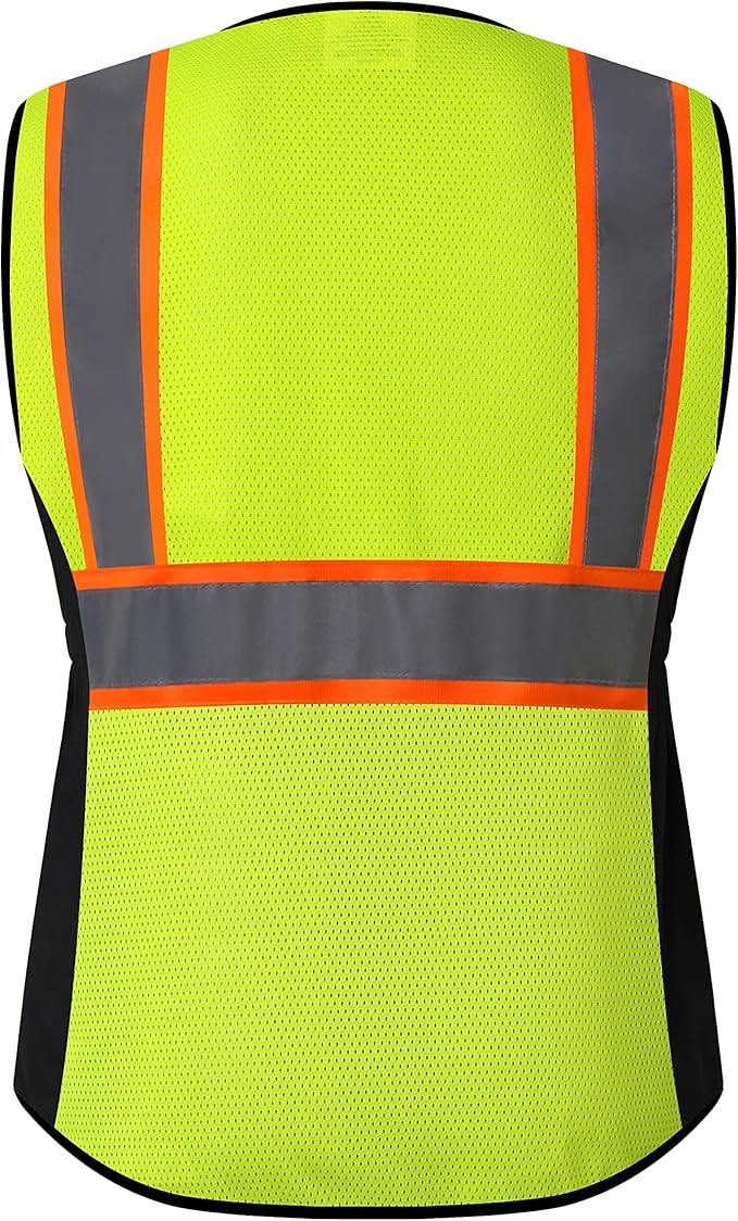 Safety Vest for women, Hi vis Reflective Lady Work vest With 9 Multi Pocket And Zipper
