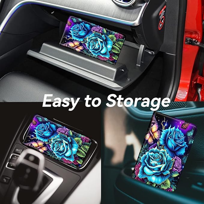 Car Registration and Insurance Holder, Leather Car Glove Box Organizer, Cool Car Accessories for ID, Driver's License Cards & Essential Document,business cards,Men&WomenRose Flowers Butterfly